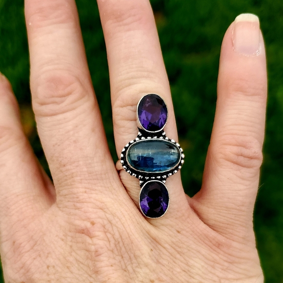 New Blue Kyanite & Amethyst 925 Silver Ring. - Picture 7 of 8